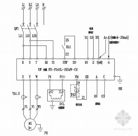 电机调速控制设计资料下载-185kW电动机变频调速控制原理图