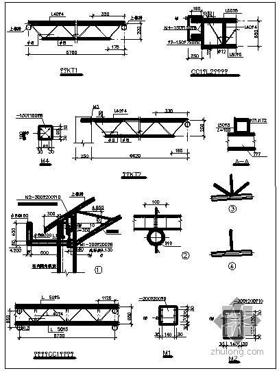 钢管拱形厂房施工图资料下载-某钢管拱形屋架施工节点构造详图（二）