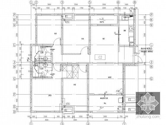 [江苏]100米商业住宅楼给排水图纸（含4栋楼、同层排水）-C2户型厨卫大样图