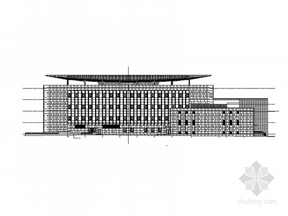 [四川]四层构架屋面弧线型框剪结构县级图书馆建筑施工图-四层构架屋面弧线型框剪结构县级图书馆建筑立面图