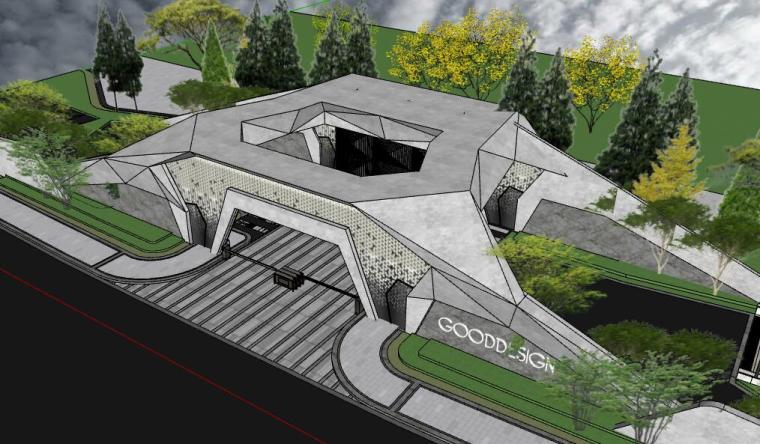 小型纪念馆建筑设计资料下载-现代风格地下美术展览馆入口建筑设计模型（SU）