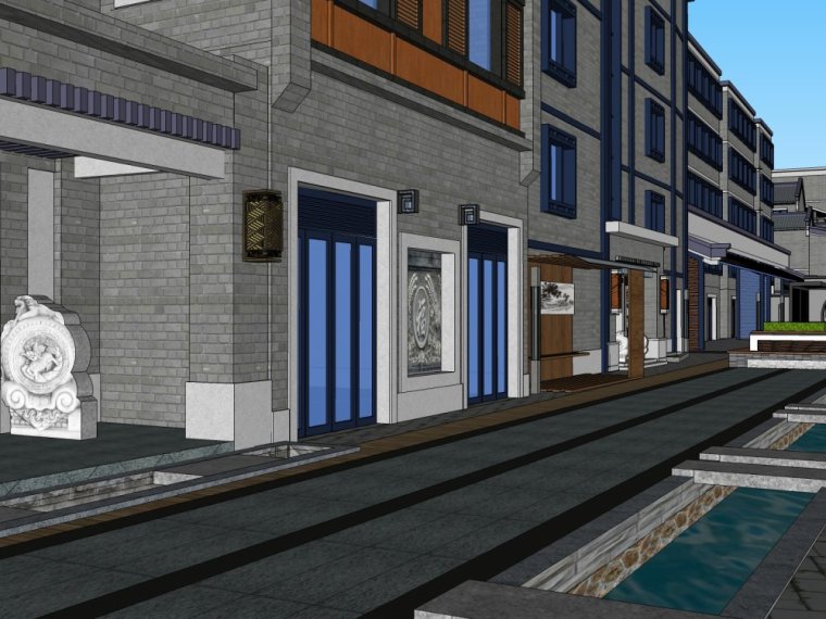 月光林地中式风格商业街建筑设计（su模型）-468af16bfde75bf389f38cbc2aebb87a