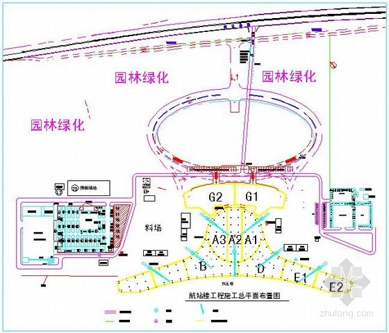 总平面布置cad资料下载-航站楼工程施工总平面布置图