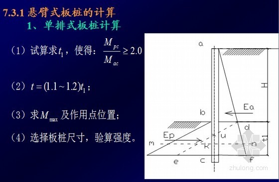 常见基坑支护结构受力及设计计算-悬臂式板桩的计算 