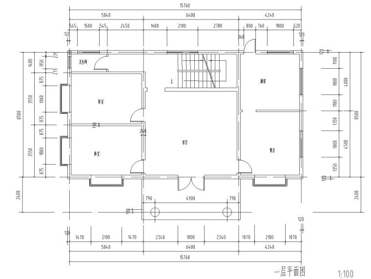 现代风格二层别墅建筑设计文本（包含CAD）-一层平面图