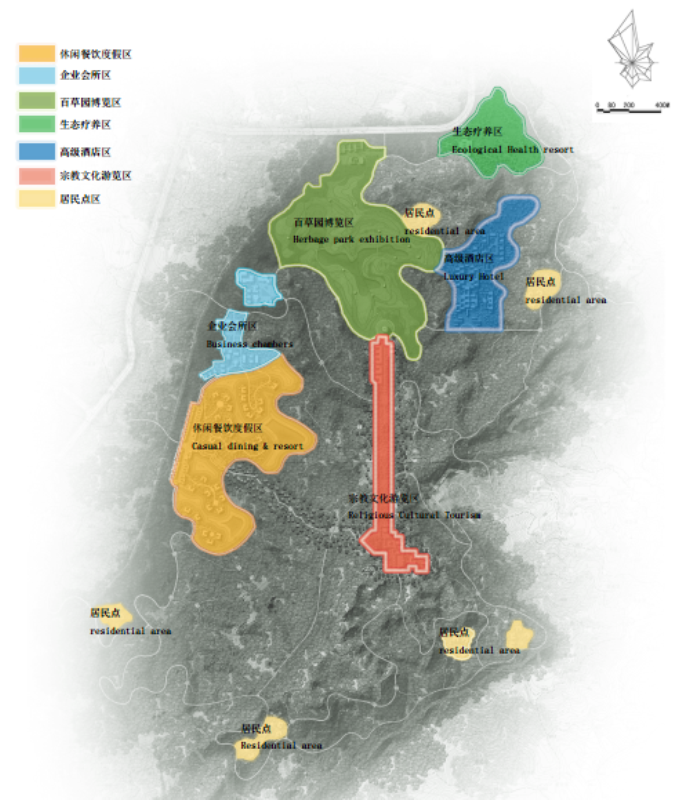 [重庆]生态园区养生度假旅游景观规划设计方案-功能分区图