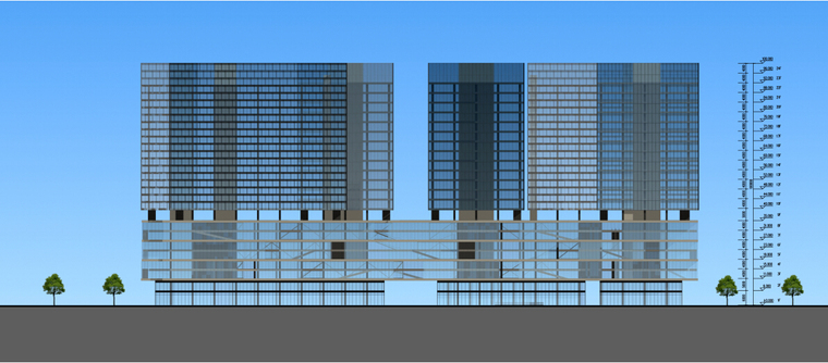[深圳]超高层现代风格商务型办公楼及公寓建筑设计方案文本-超高层现代风格商务型办公楼及公寓建筑立面图