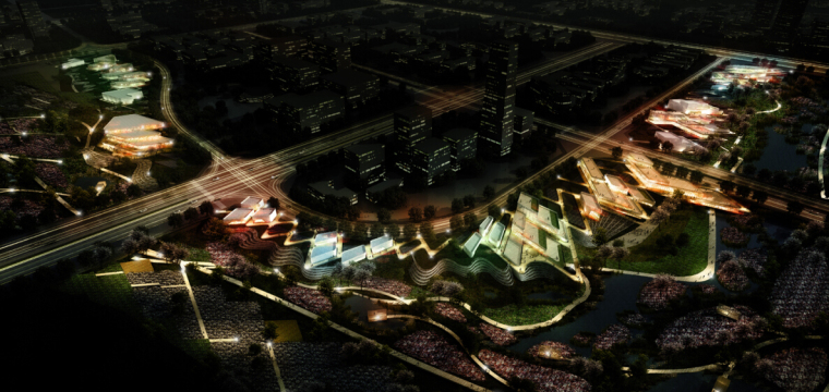 [陕西]新城中心绿廊景观总体概念规划设计-夜景效果图