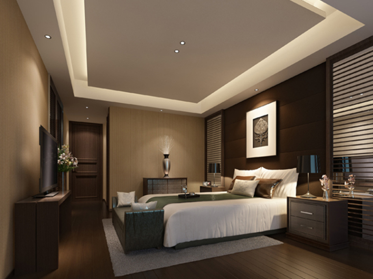 3d现代轻奢卧室模型资料下载-现代宁静卧室3D模型下载