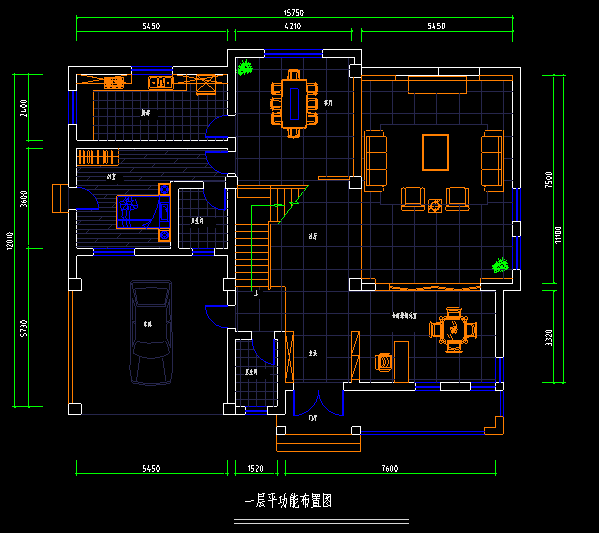 现代中式精品装修施工预算实例附图纸-一层功能布置图