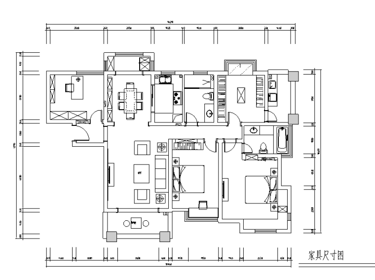 美式风格中南世纪城三居室住宅设计施工图（附效果图）-家具尺寸图