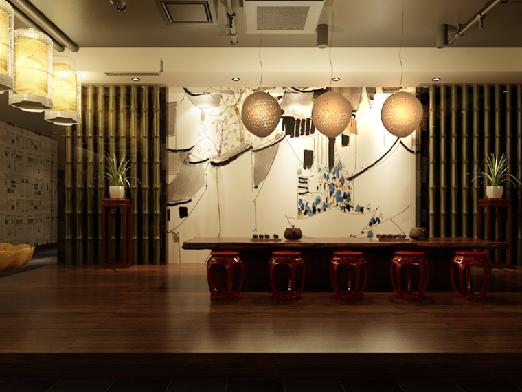 茶室草图大师模型资料下载-现代中式茶室3D模型下载