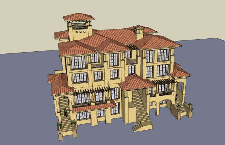 分享一组西班牙风格叠拼别墅SU模型图（超多）-29.jpg