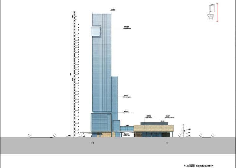 [中国]41层超高层企业办公楼建筑设计方案文本效果图及CAD施工图-东立面图