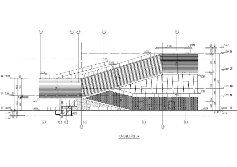 [上海]知名地产艺术中心建筑设计方案文本+建筑施工图+建筑SU模型-轴立面图1