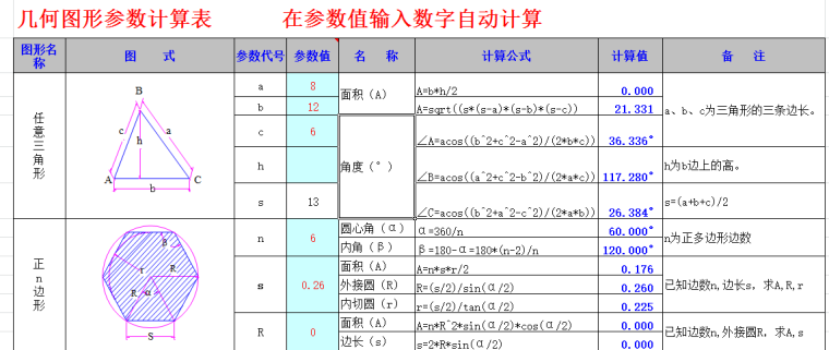 自动计算几何面积表[造价必备基础表格]-工程量计算