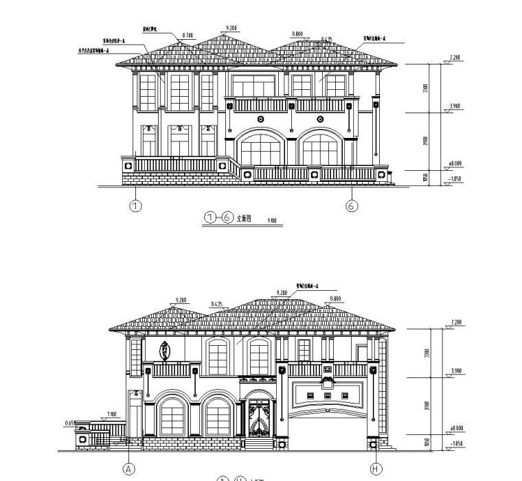 二层B1型别墅建筑设计文本（包含效果图）-立面图2