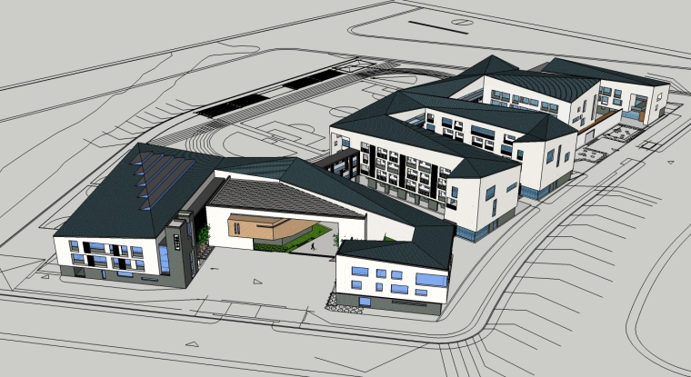 某中学景观廊道建筑资料下载-中式风格某中学建筑设计SU模型