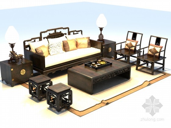 中式高档沙发3D模型下载