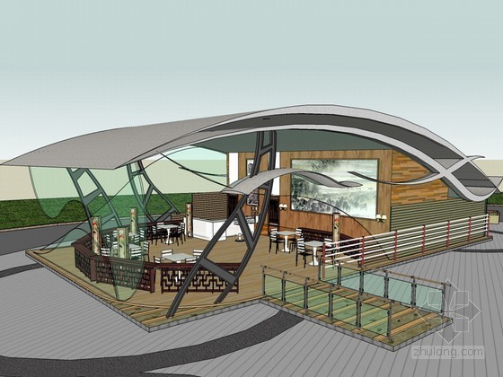 滨水休闲空间渔文化景设计资料下载-休闲滨水茶室SketchUp模型下载