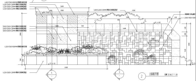 弧形景观墙详图设计（混凝土结构）-展开立面图