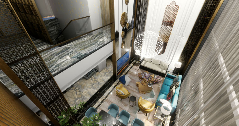 现代时尚loft设计资料下载-豪华loft室内设计客餐厅模型设计（2018年）