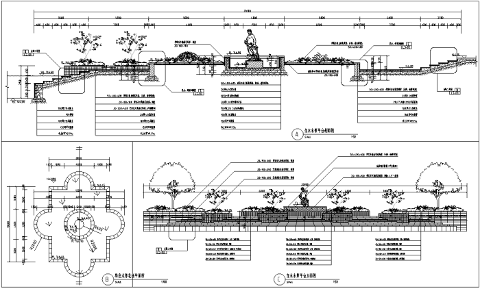 [湖南]滨湖生态长廊湿地公园景观绿化设计全套施工图（附131张PDF施工图）-亲水平台设计详图