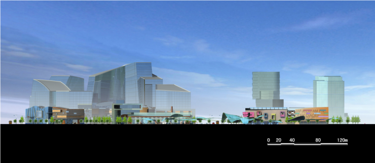 [浙江]高层现代多功能城市综合体建筑设计方案文本（含景观设计）-高层现代多功能城市综合体建筑立面图