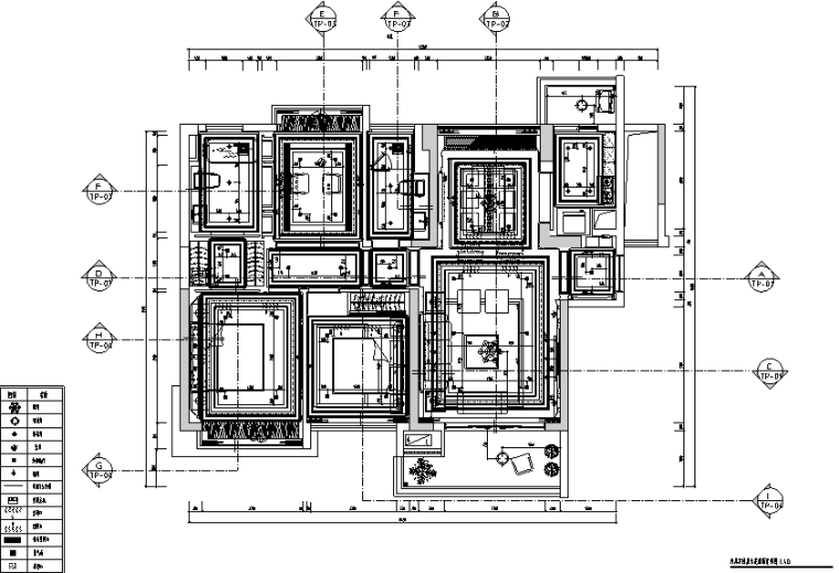 古典风格三居室住宅设计施工图（附效果图+模型）-天花剖面索引图