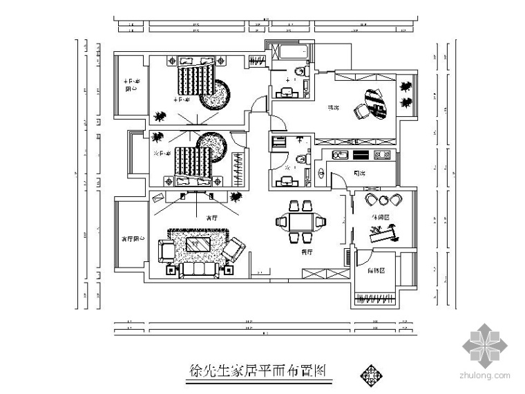 新中式水吧施工图资料下载-195㎡新中式三居室装修施工图