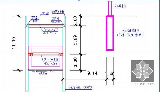 地铁车站及区间土建工程施工组织设计263页（矿山法   明挖法）-高压电塔基础与出入口基坑横断面关系示意图