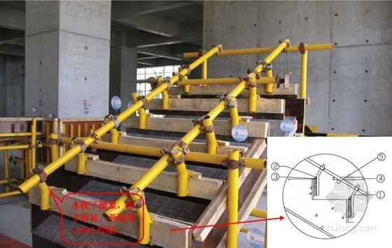 建筑工程木模板工程施工标准做法（清晰图片解说）-木模板楼梯踏步定型化支模构造做法 