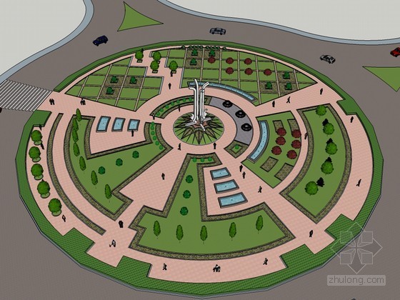 美国德州环形公园资料下载-环形广场SketchUp模型下载