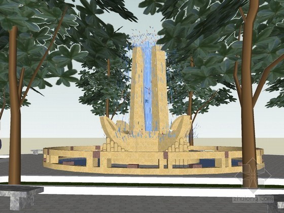 大型公园模型资料下载-公园大型喷泉sketchup模型下载