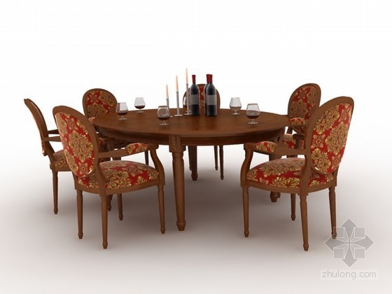 连体餐桌椅cad图块资料下载-六人欧式餐桌椅组合3d模型下载