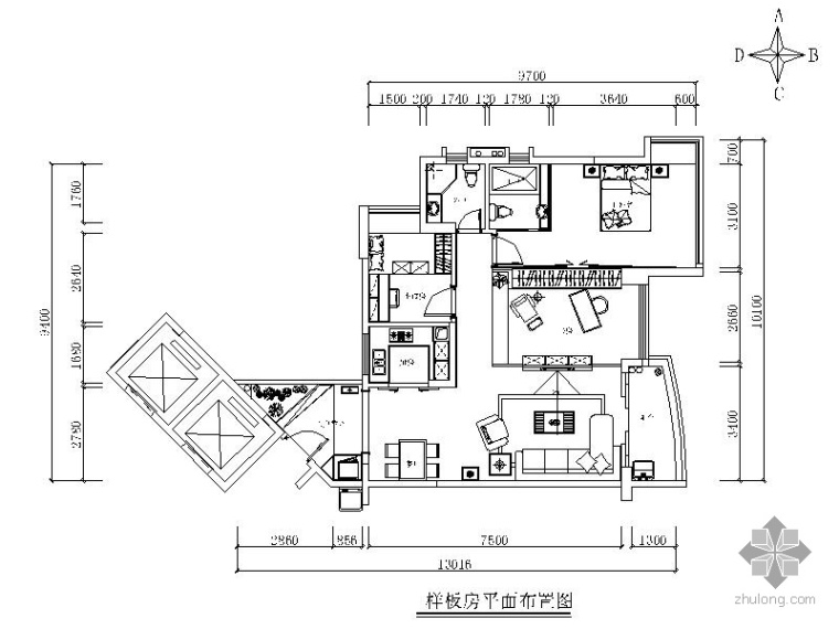 住宅卧室装修设计图资料下载-[广东]某住宅三居装修设计图