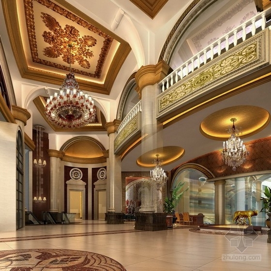 [鄂尔多斯]大型现代服务奢华五星级度假酒店设计方案接待大堂效果图 