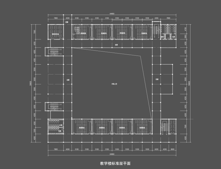 [江西]现代风格新余仙女湖中学规划设计方案文本（JPG）-教学楼标准层平面图