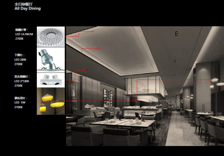 江宁金鹰尚美酒店设计施工图（附效果图+方案文本+照明概念设计）-餐厅照明设计