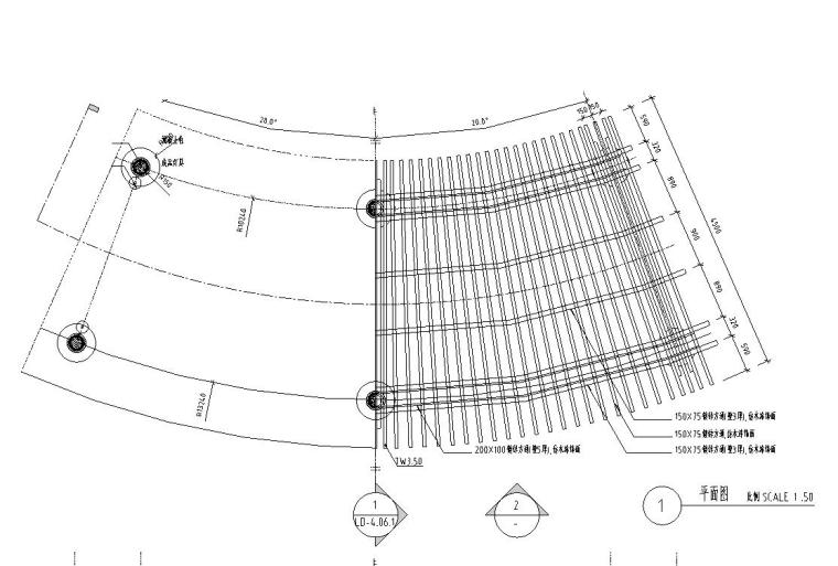 廊架剖立面施工详图资料下载-特色弧形廊架设计详图 （钢筋混凝土结构）