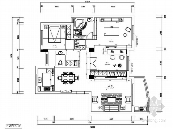 公寓装修精品资料下载-[长沙]某精品公寓三室两厅室内装修图
