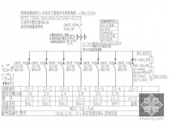 [江苏]大型甲类人防地下室全套电气图纸（含固定电站）-大型甲类人防地下室配电箱系统图