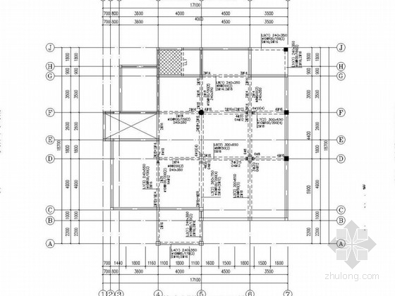 两层农村自建房混合结构施工图-一层楼面平面梁配筋图 