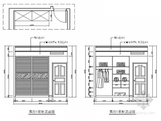 [香港]私人屋苑简欧风情三层别墅样板间装修施工图（含效果）客房立面图