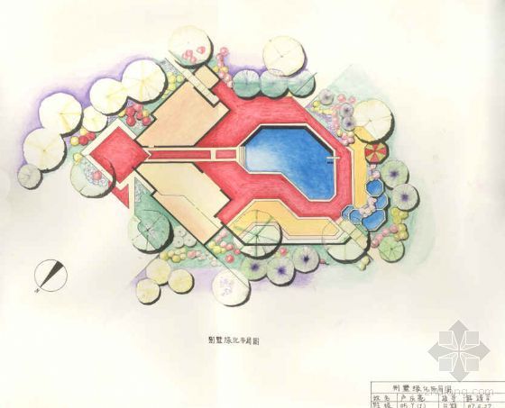 咖啡台平面布局资料下载-某别墅绿化布局手绘平面方案