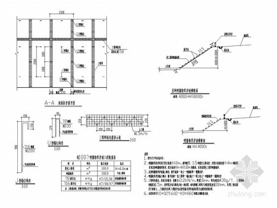 护坡总平面图cad资料下载-市政道路路堑边坡喷播植草护坡大样图CAD