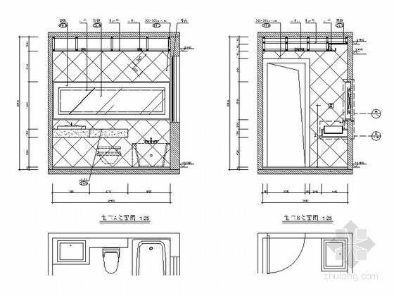 [广东]精品黑白风格两层别墅样板房室内装修施工图（含效果）卫生间立面图