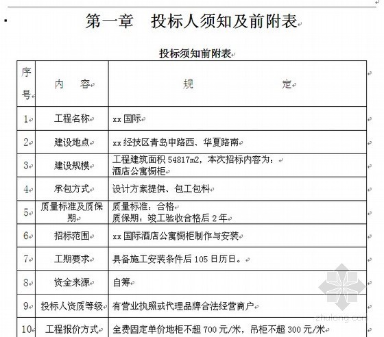 压力容器制造工艺文件资料下载-2010年某国际酒店橱柜施工招标文件