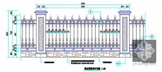 [广东]2015年安置房项目市政及绿化工程预算书(全套图纸)-周边围墙栏杆详图