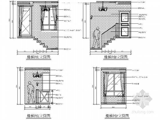 [湖北]世界硒都简约美式风格复式样板间CAD装修施工图（含效果）楼梯间立面图